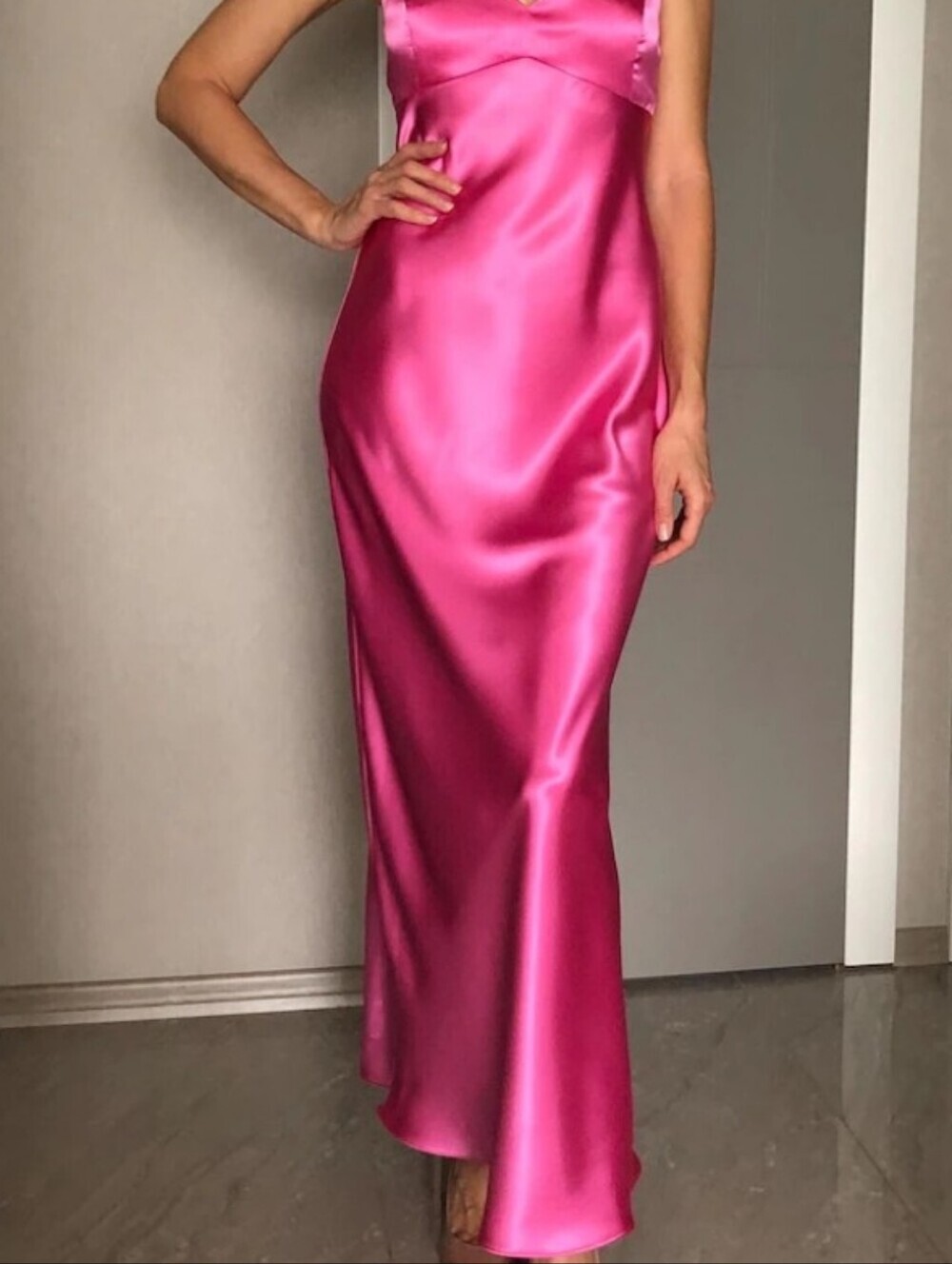 NWT Easel Hot Pink Slip Dress With Rhinestone Spaghetti Straps   Size M